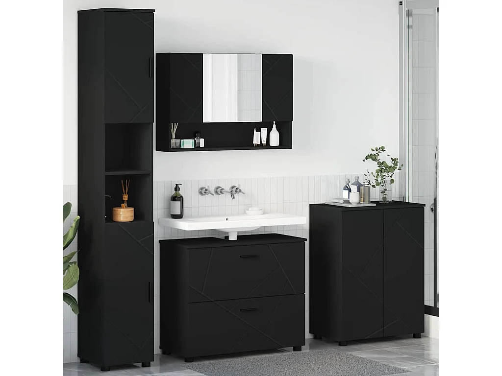 Ensemble de mobilier de salle de bain avec tiroir 4 pcs Noir