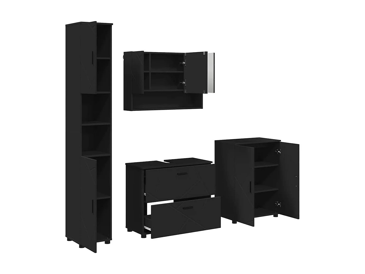 Ensemble de mobilier de salle de bain avec tiroir 4 pcs Noir