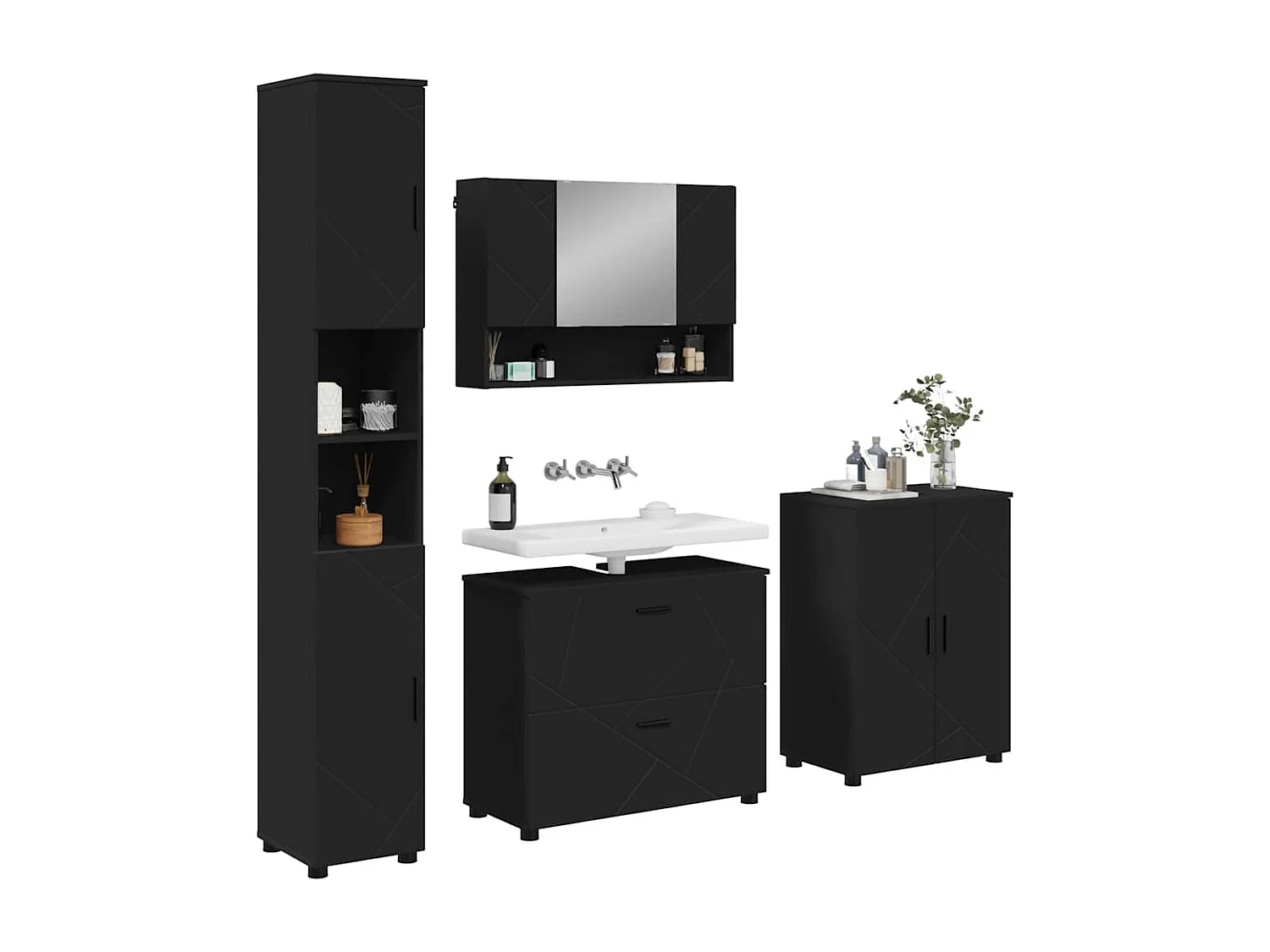 Ensemble de mobilier de salle de bain avec tiroir 4 pcs Noir