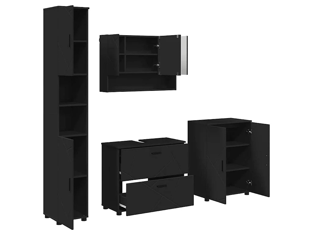 Set di mobili da bagno con cassetto 4 pezzi nero