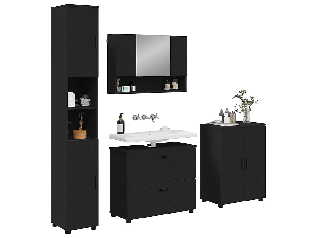 Set di mobili da bagno con cassetto 4 pezzi nero