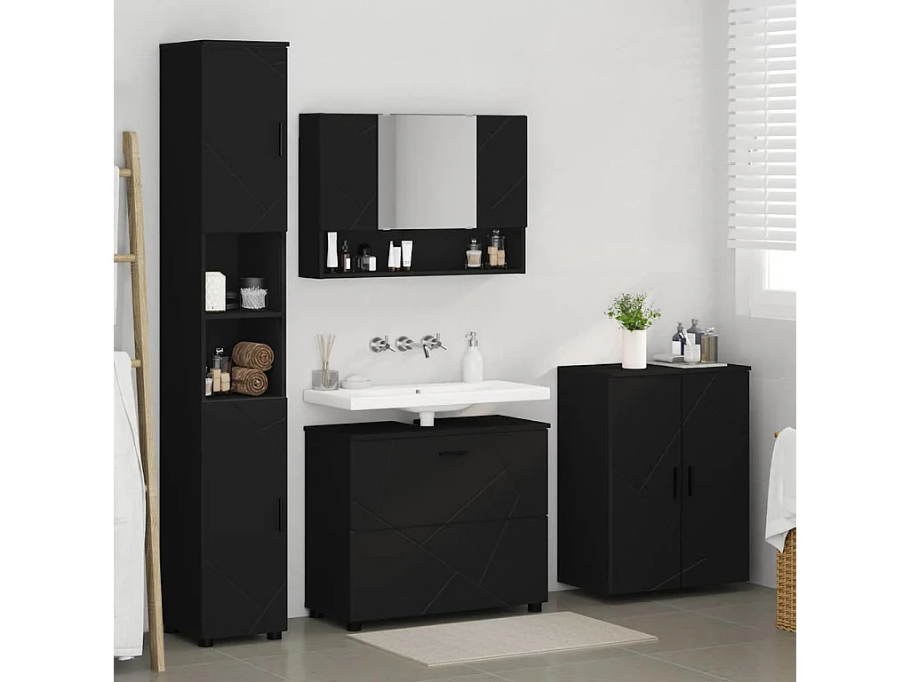 Set di mobili da bagno con cassetto 4 pezzi nero