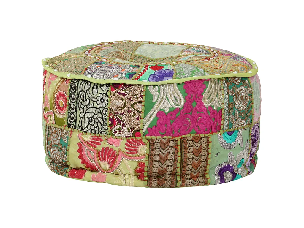 Pouf rond en coton fait à la main 40 x 20 cm Vert