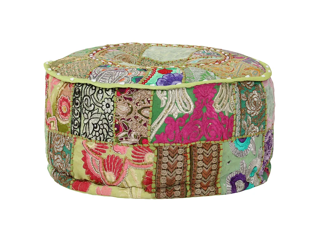 Pouf rond en coton fait à la main 40 x 20 cm Vert
