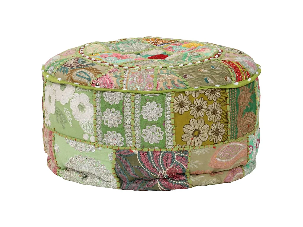 Pouf rond en coton fait à la main 40 x 20 cm Vert