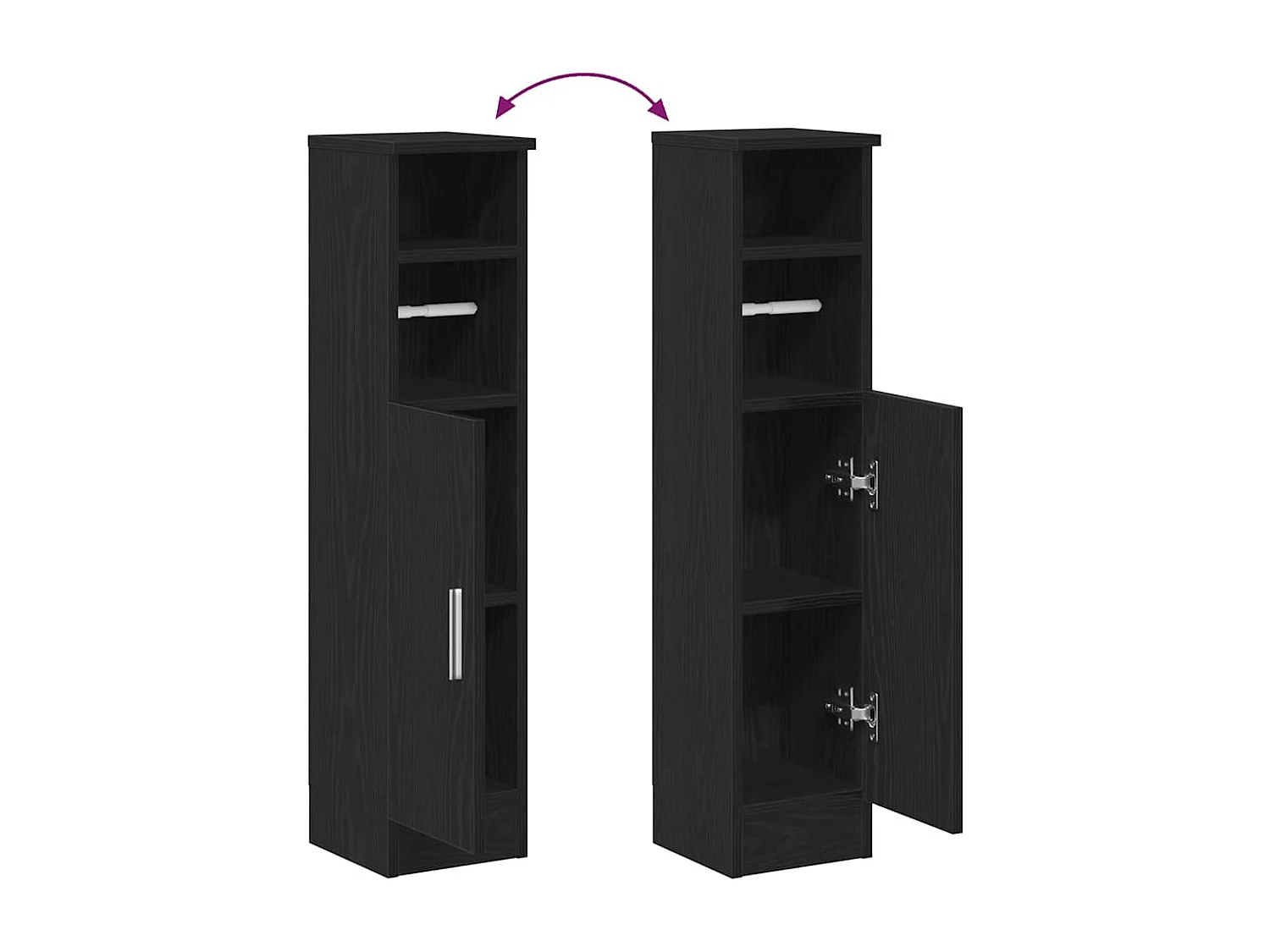 Meuble de salle de bain avec porte-rouleau noir 20,5x22x90 cm