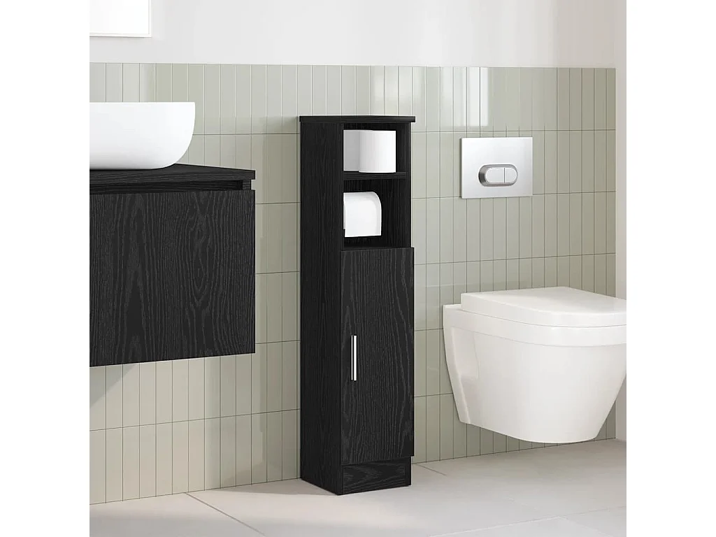 Meuble de salle de bain avec porte-rouleau noir 20,5x22x90 cm