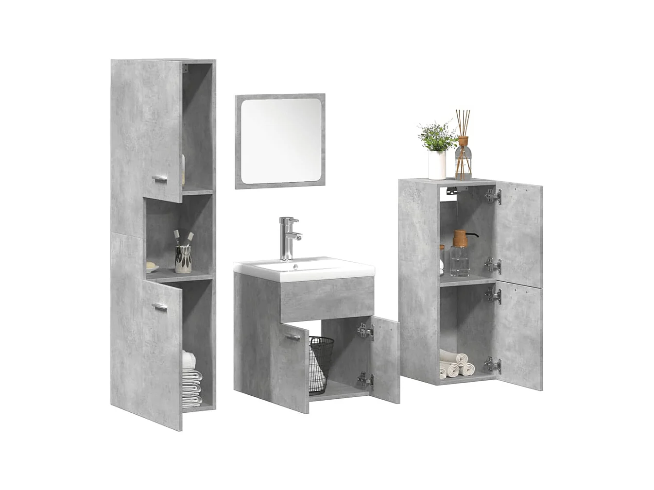 5-teiliges Badmöbel-Set Betongrau