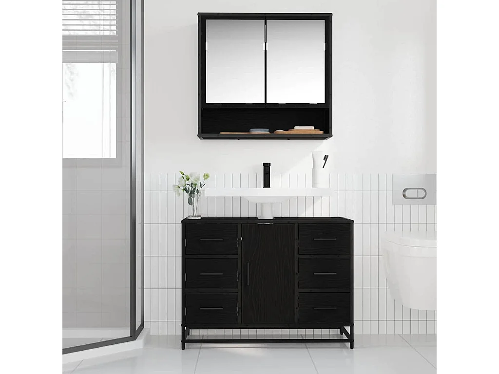 Mueble de baño de roble negro 80 x 33 x 60 cm