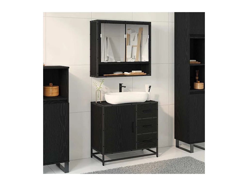 Zwarte eiken badkamermeubel 65 x 33 x 60 cm