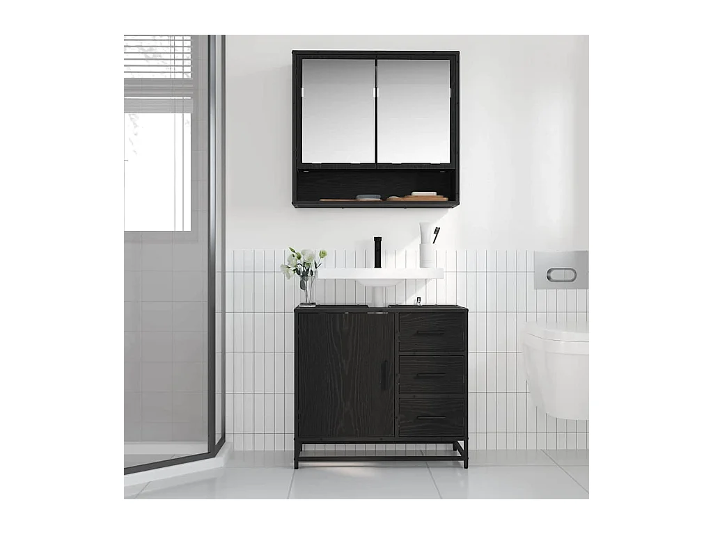 Zwarte eiken badkamermeubel 65 x 33 x 60 cm