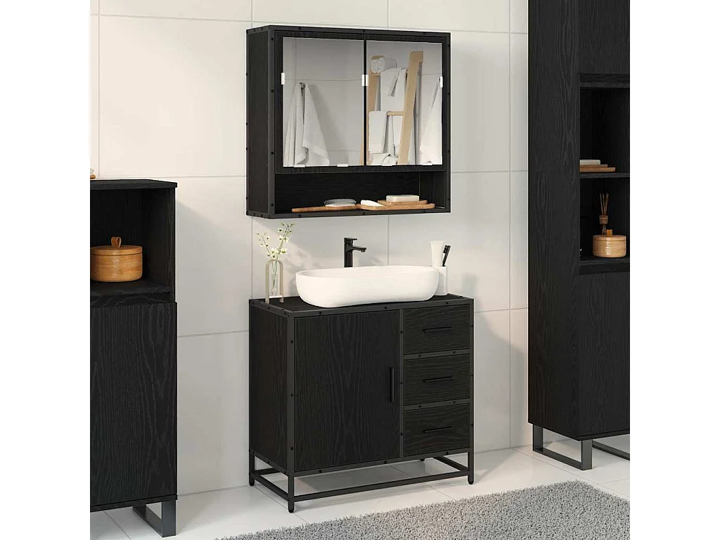Meuble de Lavabo de Salle de Bain Chêne noir 65 x 33 x 60 cm