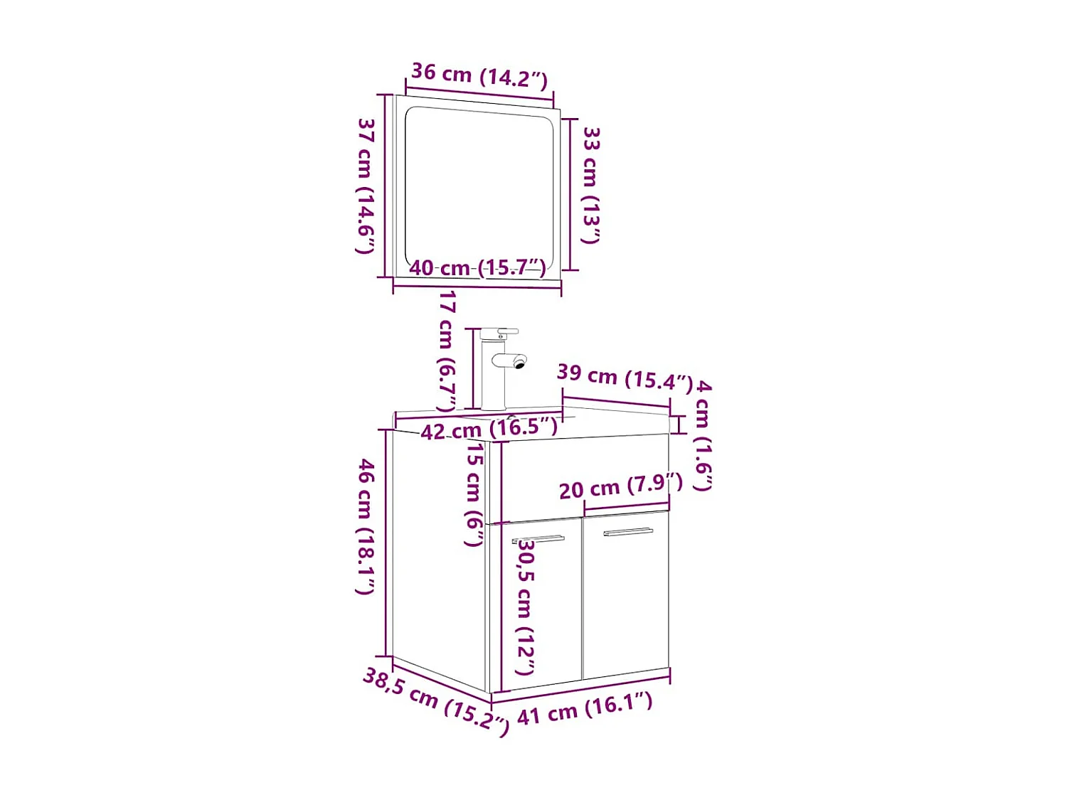 3-teiliges Badmöbel-Set Betongrau