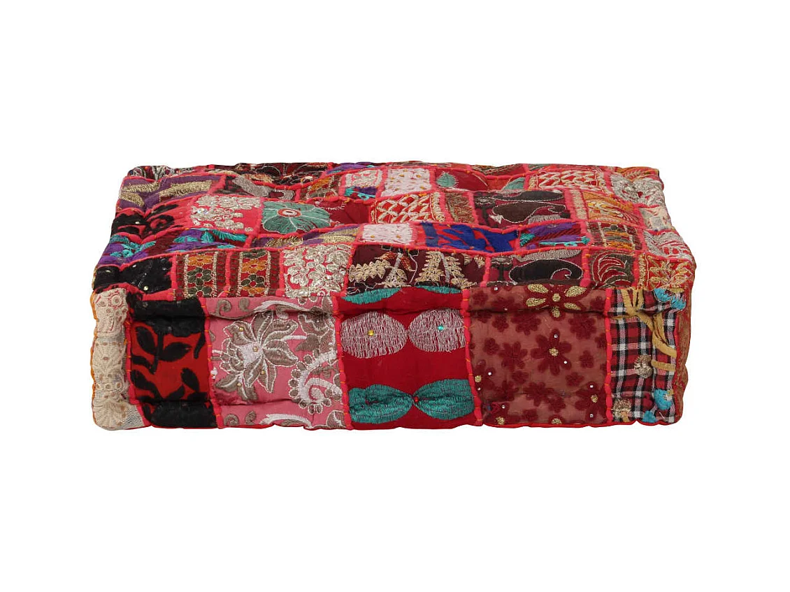 Pouf quadrato in cotone fatto a mano 50 x 50 x 12 cm Rosso