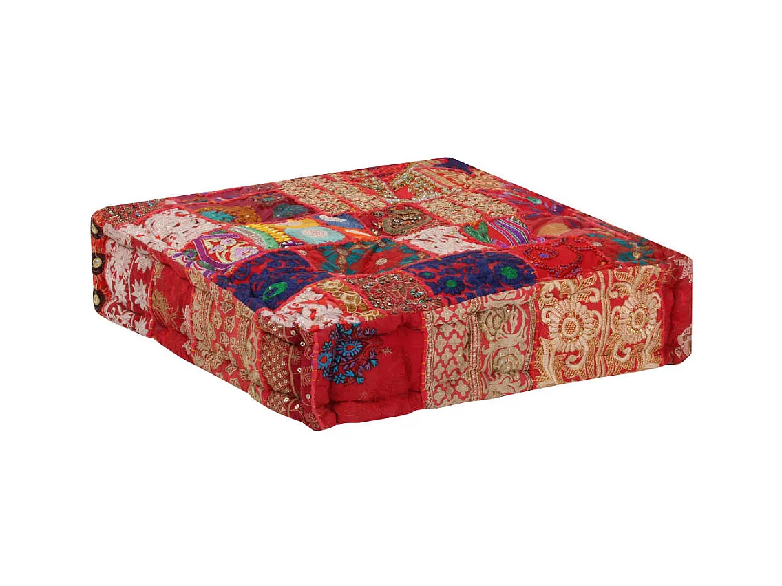 Pouf quadrato in cotone fatto a mano 50 x 50 x 12 cm Rosso