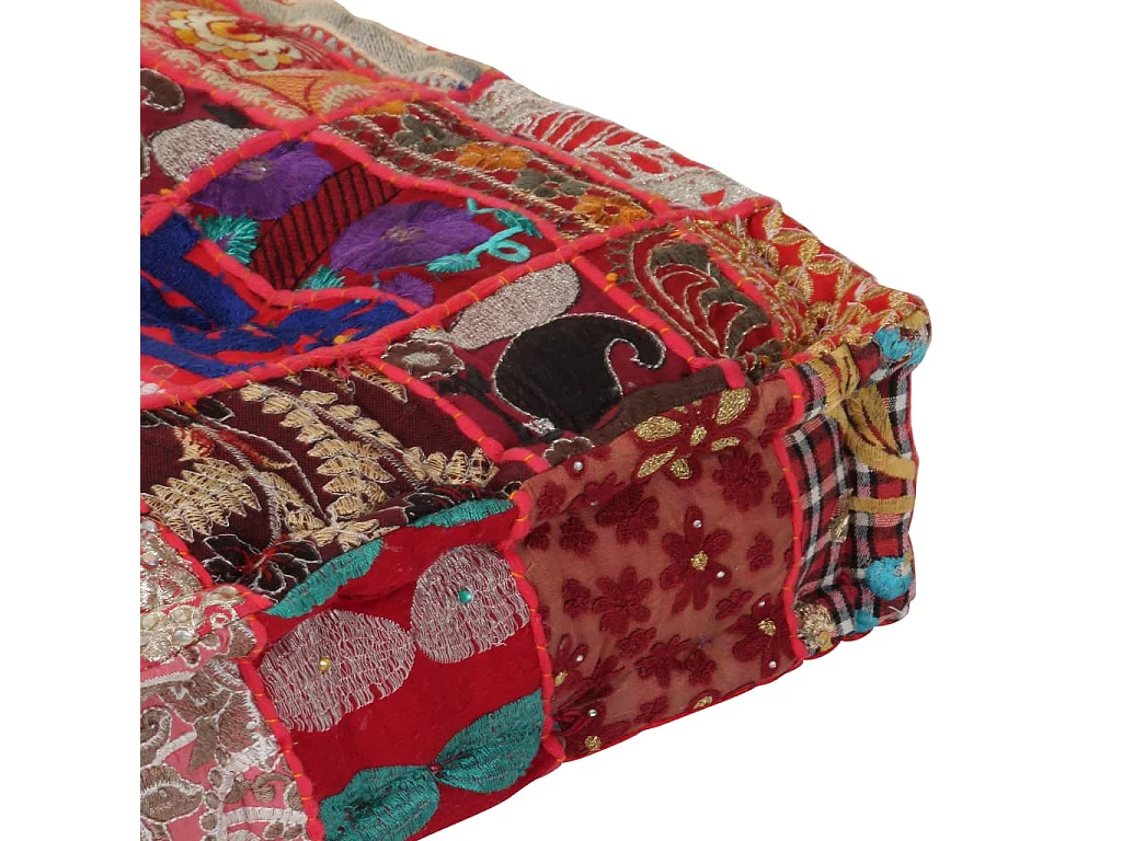 Pouf carré en coton fait à la main 50 x 50 x 12 cm Rouge