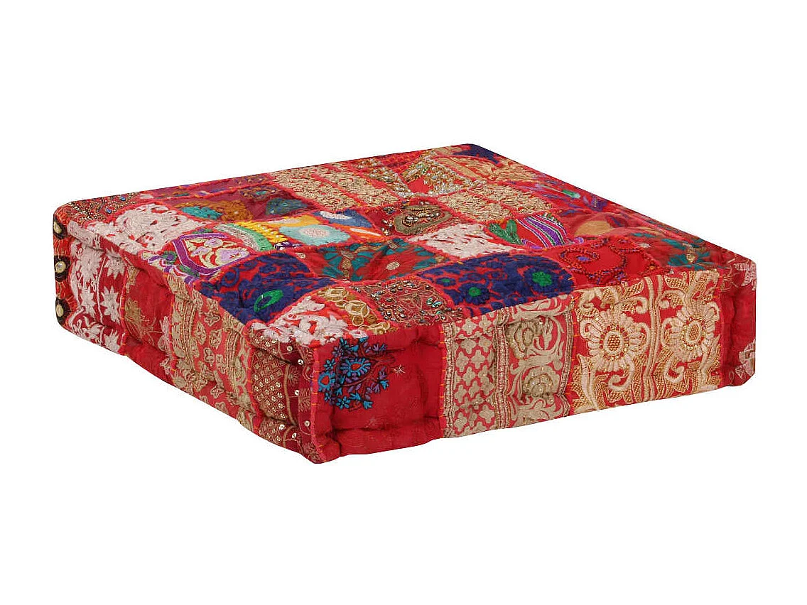 Pouf carré en coton fait à la main 50 x 50 x 12 cm Rouge