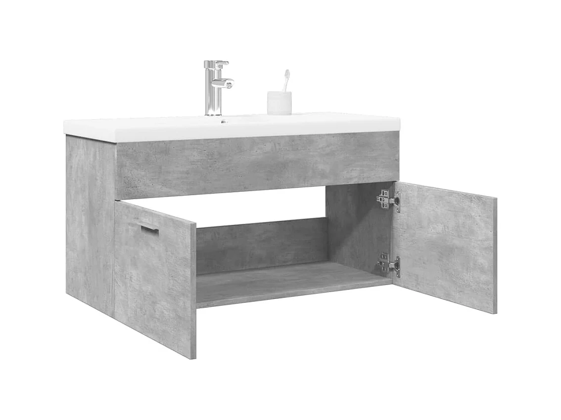 Armoire lavabo de salle de bain avec bassin intégré gris béton