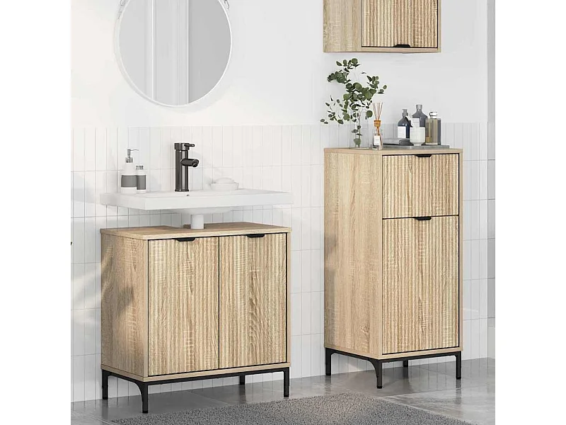 Ensemble de mobilier de salle de bain Plaid 2 pcs Chêne sonoma