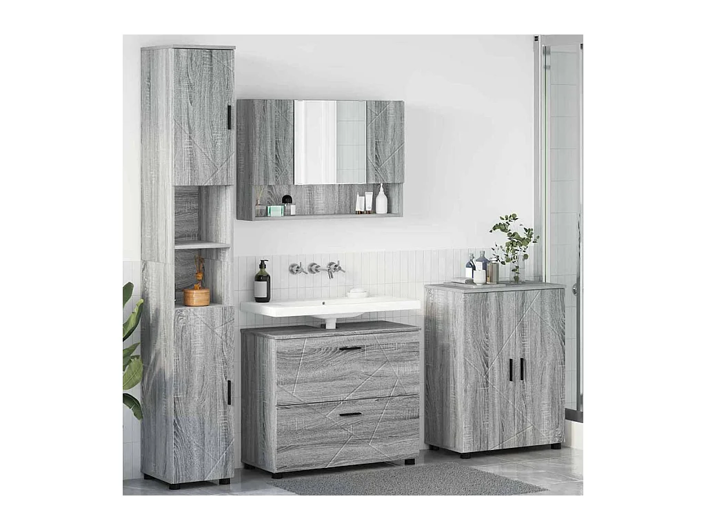 Ensemble de mobilier de salle de bain 4 pcs Sonoma gris