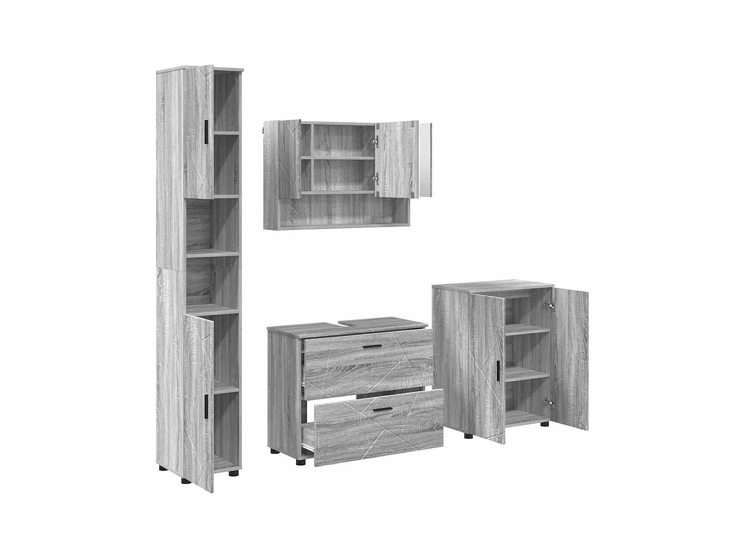 Ensemble de mobilier de salle de bain 4 pcs Sonoma gris