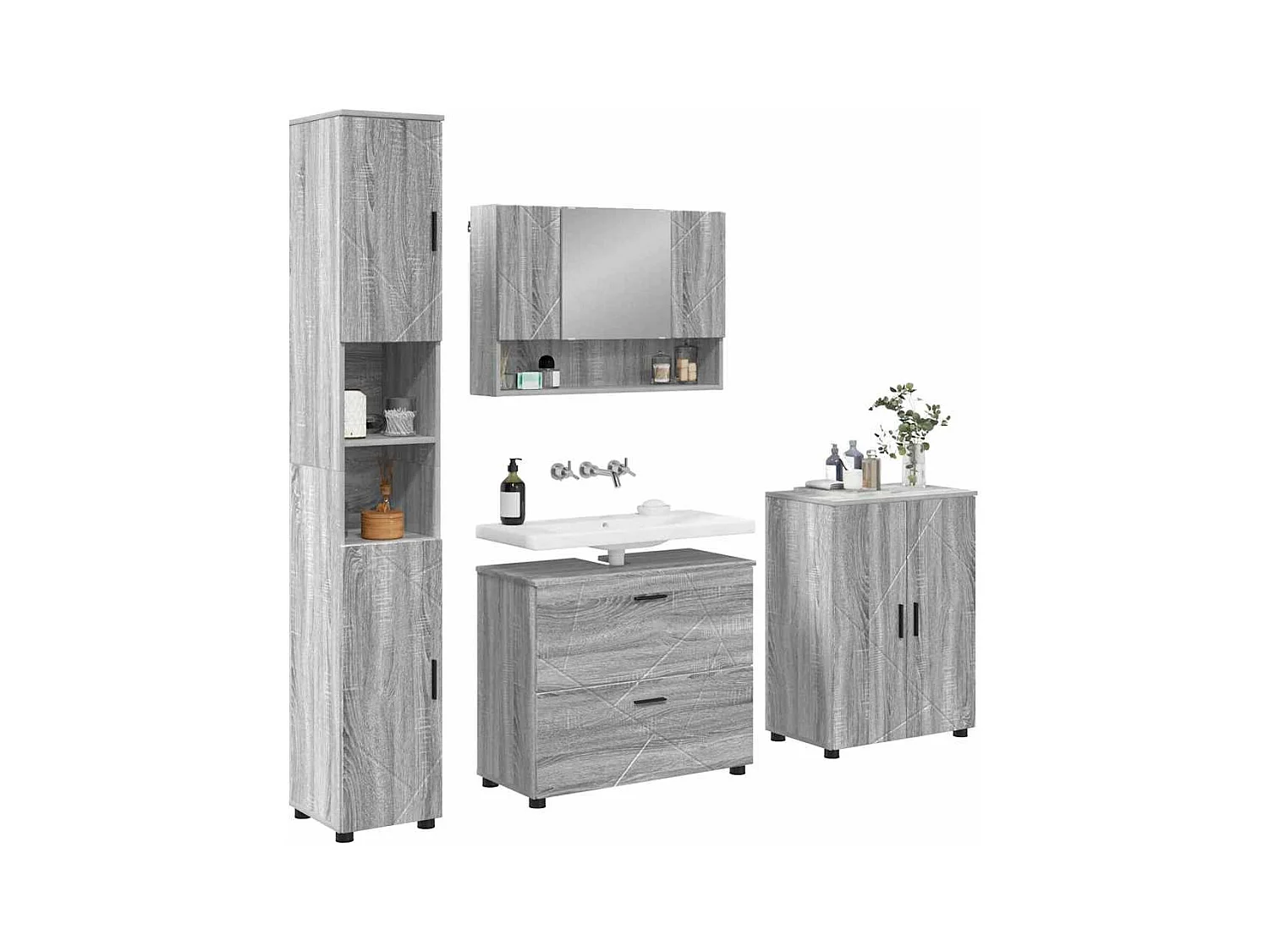 Ensemble de mobilier de salle de bain 4 pcs Sonoma gris