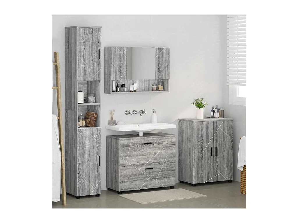 Ensemble de mobilier de salle de bain 4 pcs Sonoma gris