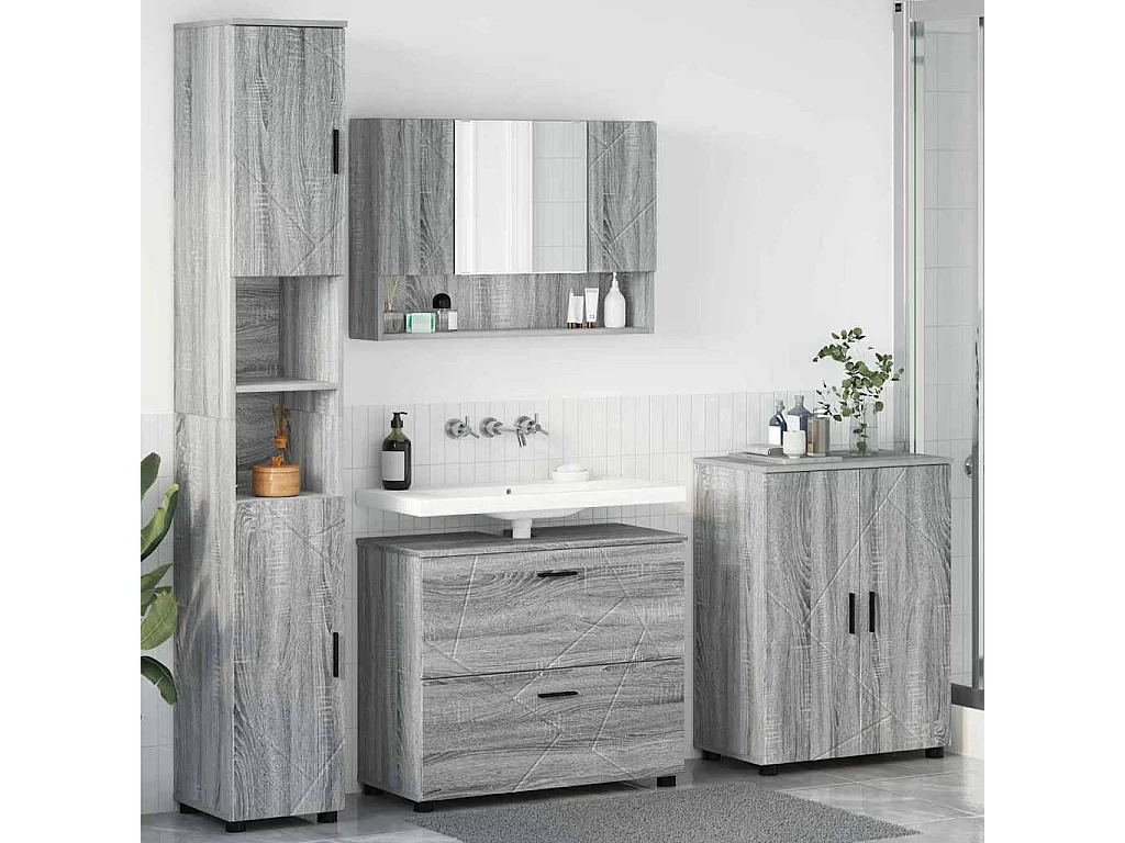 Ensemble de mobilier de salle de bain 4 pcs Sonoma gris