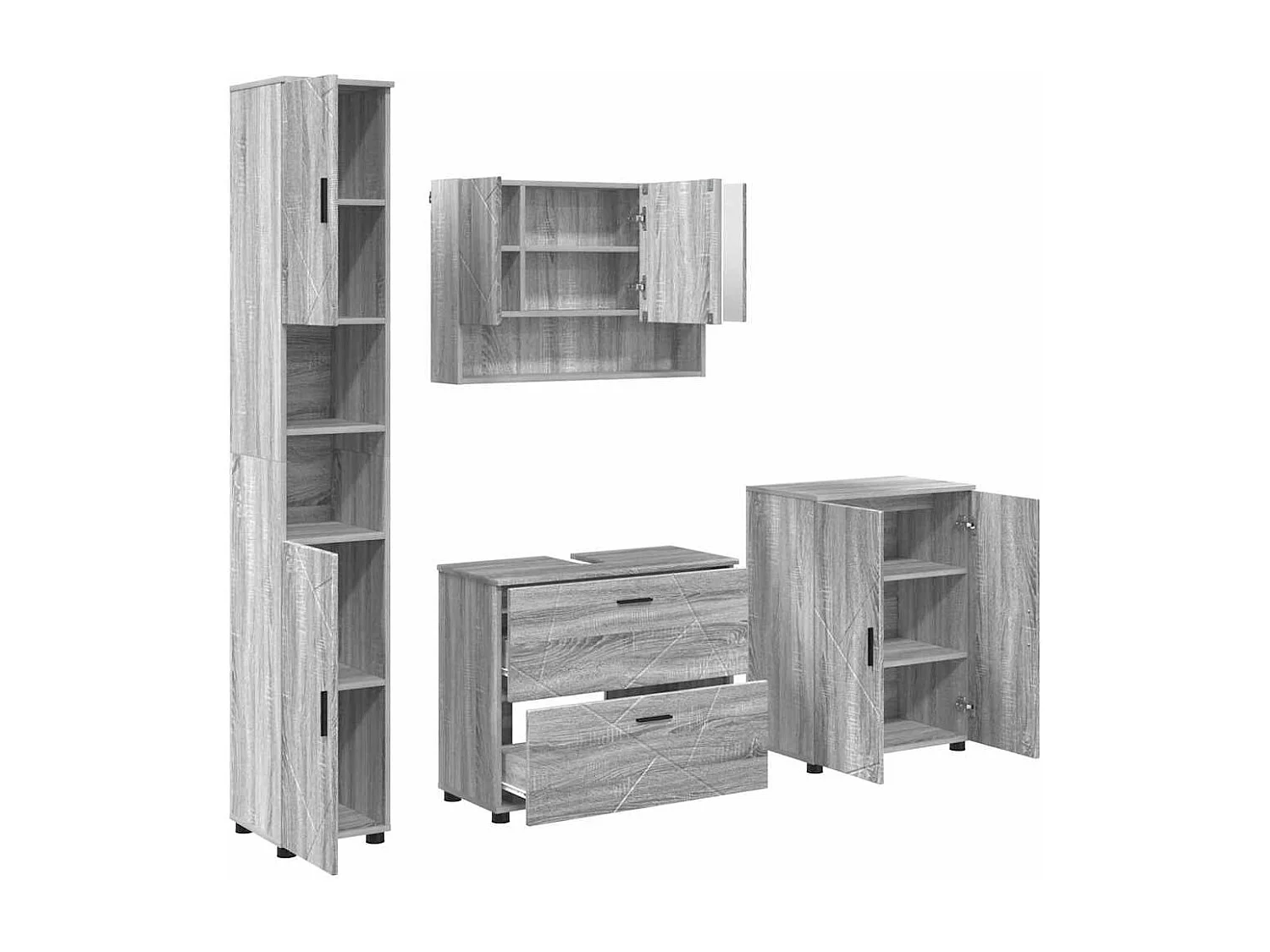 Ensemble de mobilier de salle de bain 4 pcs Sonoma gris