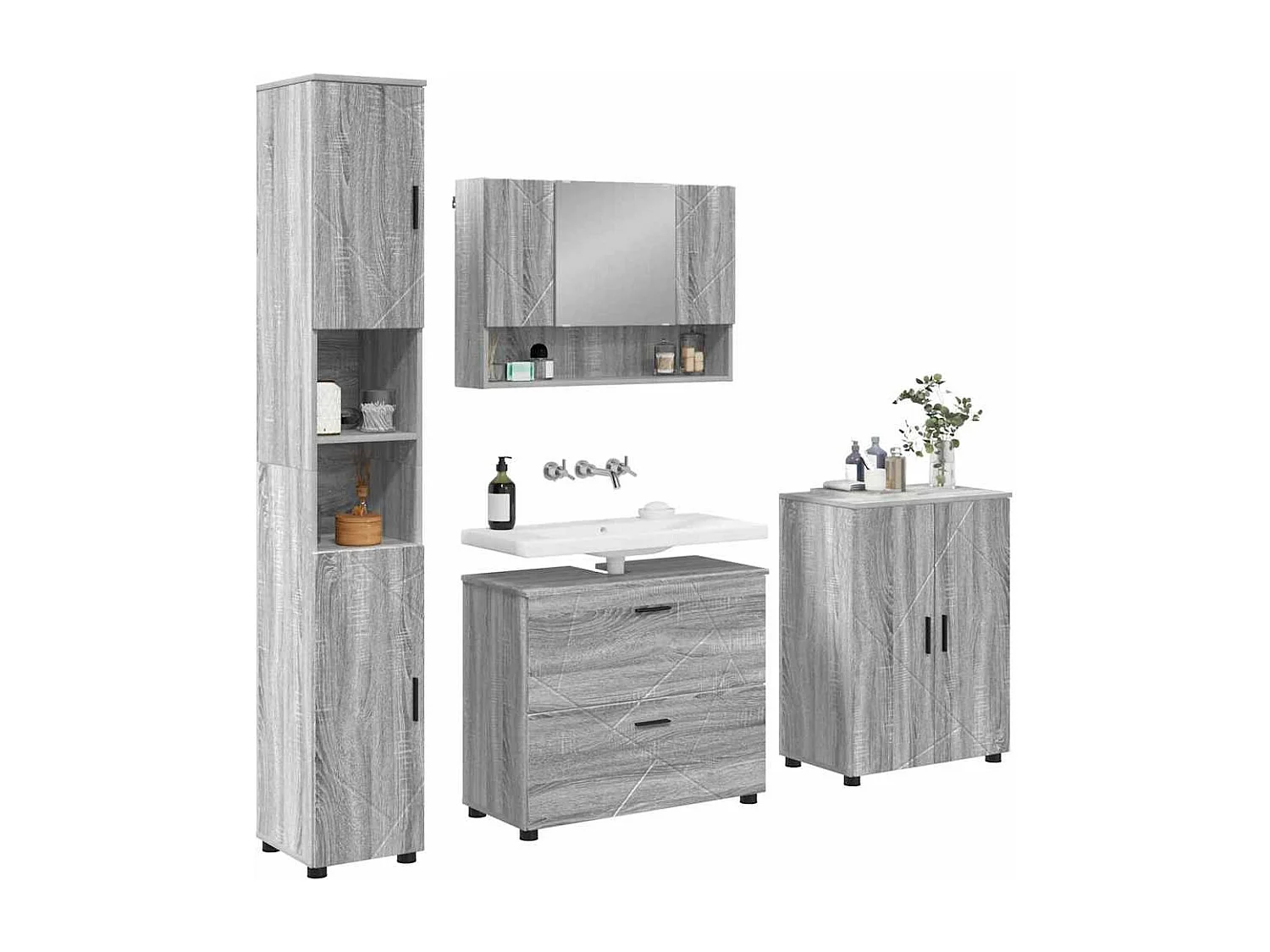Ensemble de mobilier de salle de bain 4 pcs Sonoma gris