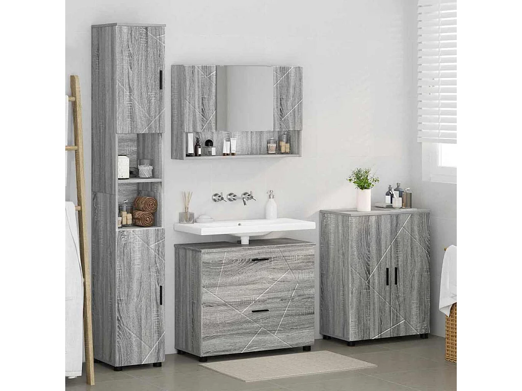 Ensemble de mobilier de salle de bain 4 pcs Sonoma gris