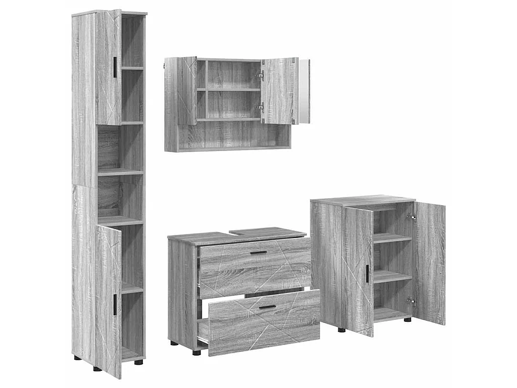 4-teiliges Badezimmermöbel-Set in Sonoma-Grau