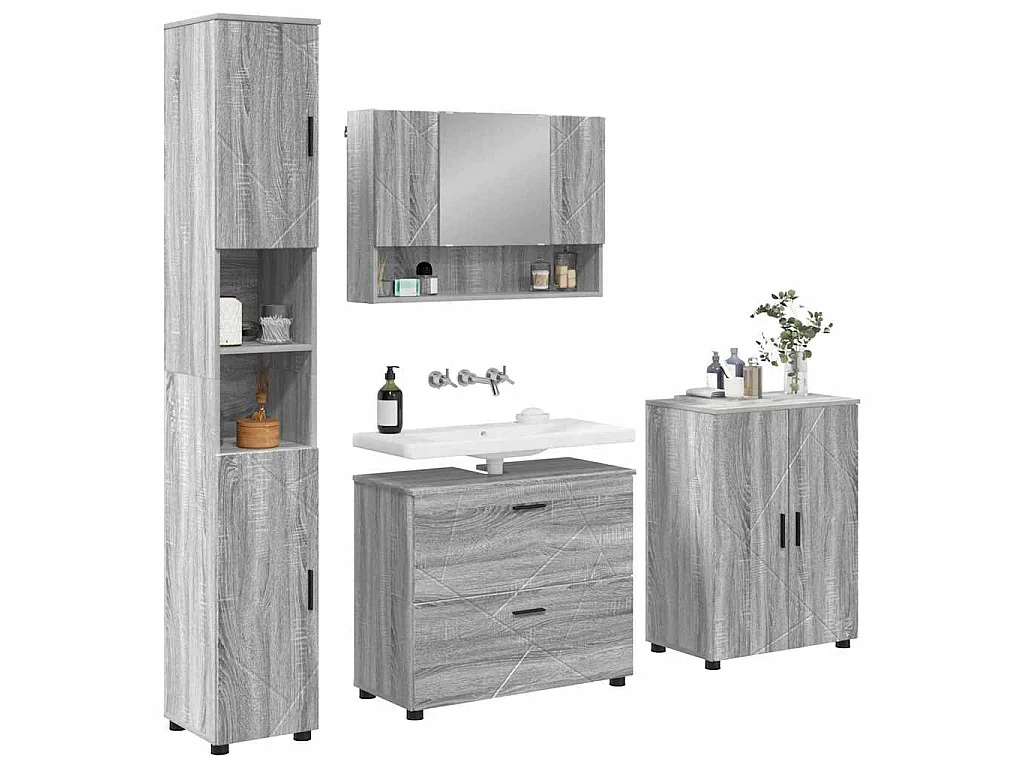 4-teiliges Badezimmermöbel-Set in Sonoma-Grau