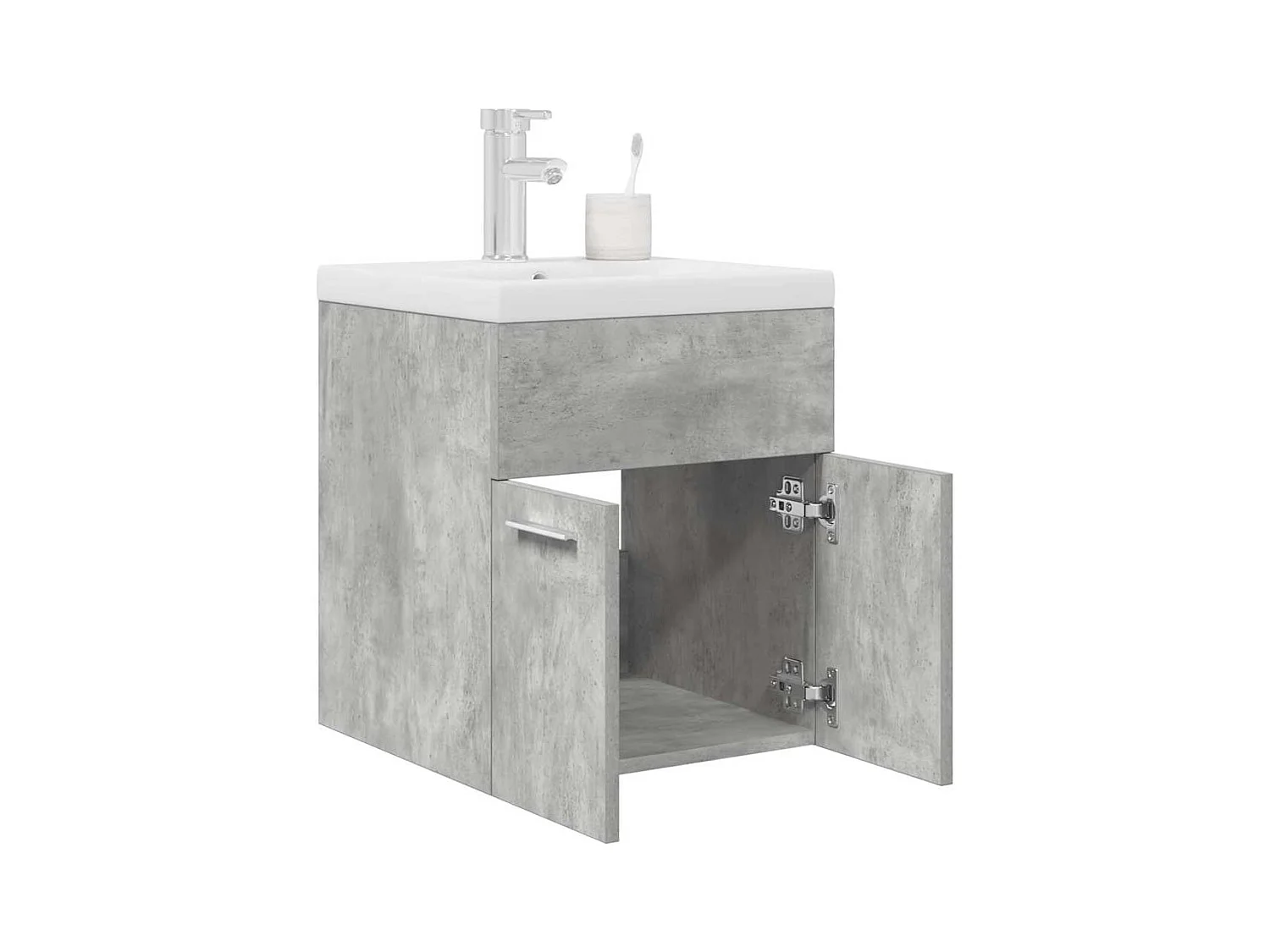 Waschbeckenunterschrank mit integriertem Waschbecken und Wasserhahn