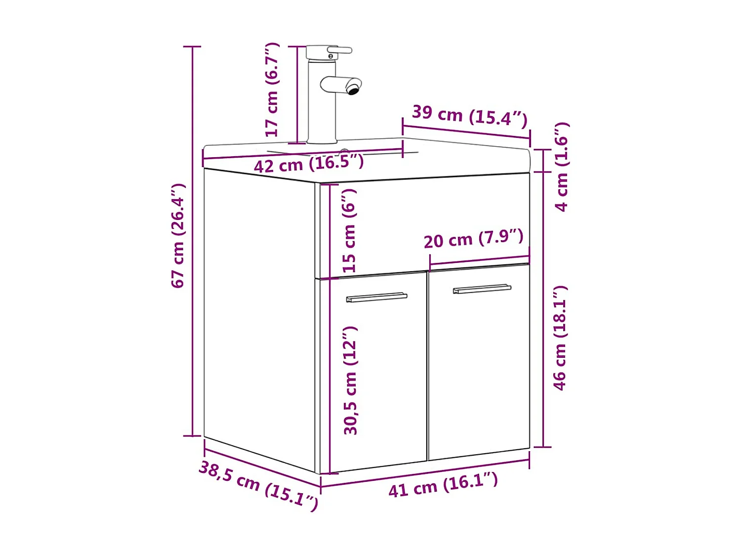 Badkamer wastafelmeubel met geïntegreerde wastafel en kraan