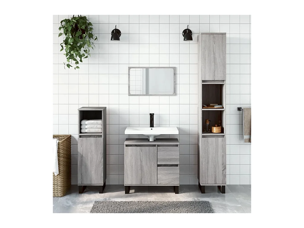 Ensemble de meubles de salle de bain 3 pcs Sonoma gris