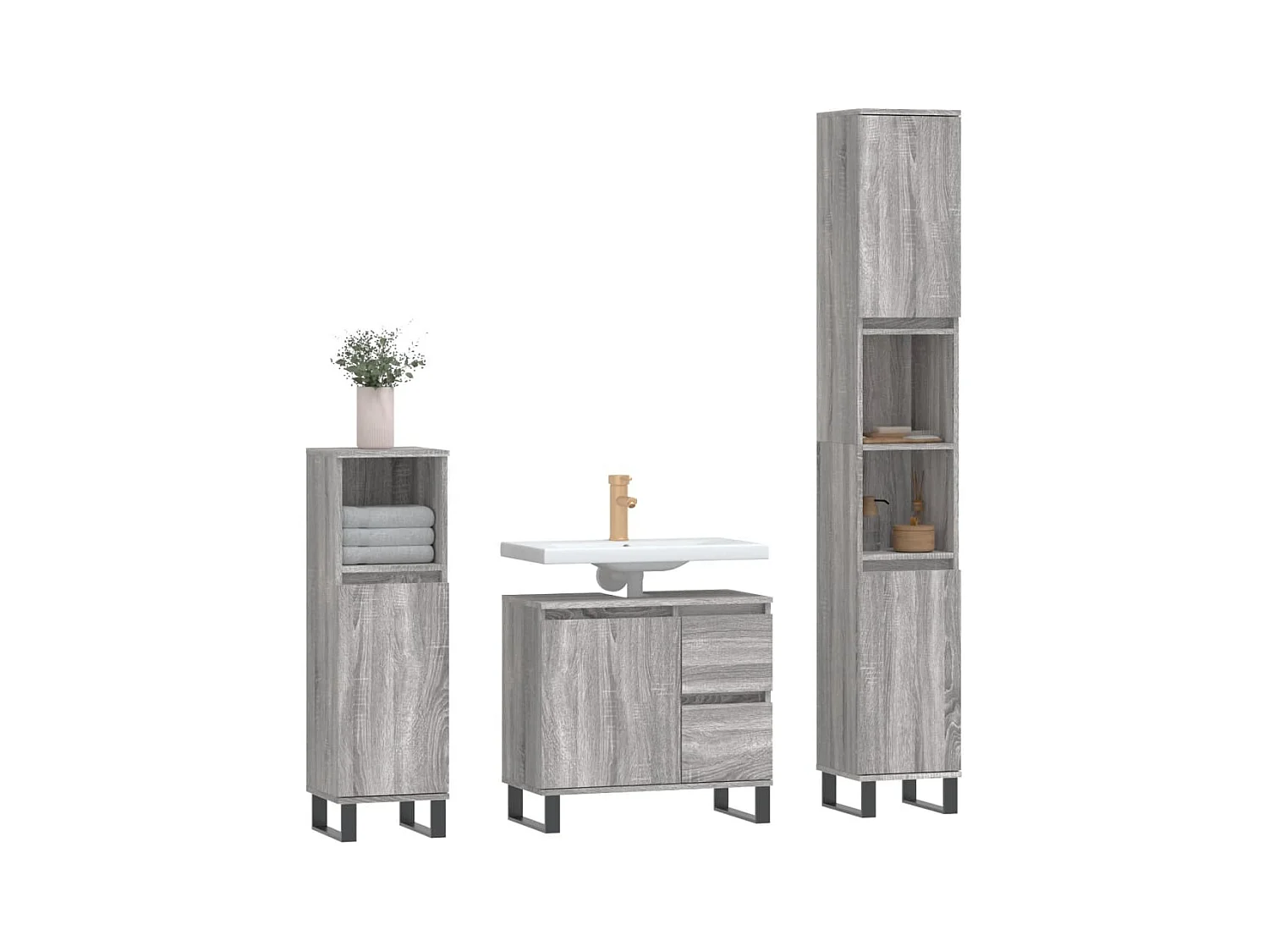 Ensemble de meubles de salle de bain 3 pcs Sonoma gris