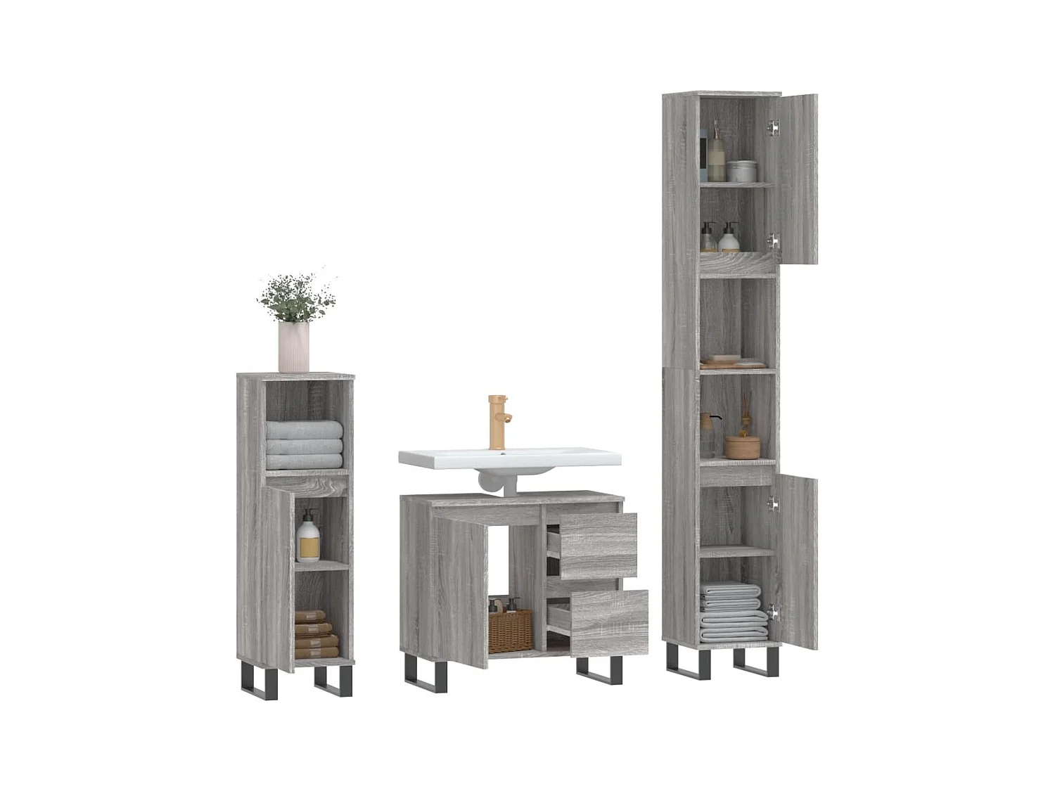 Ensemble de meubles de salle de bain 3 pcs Sonoma gris
