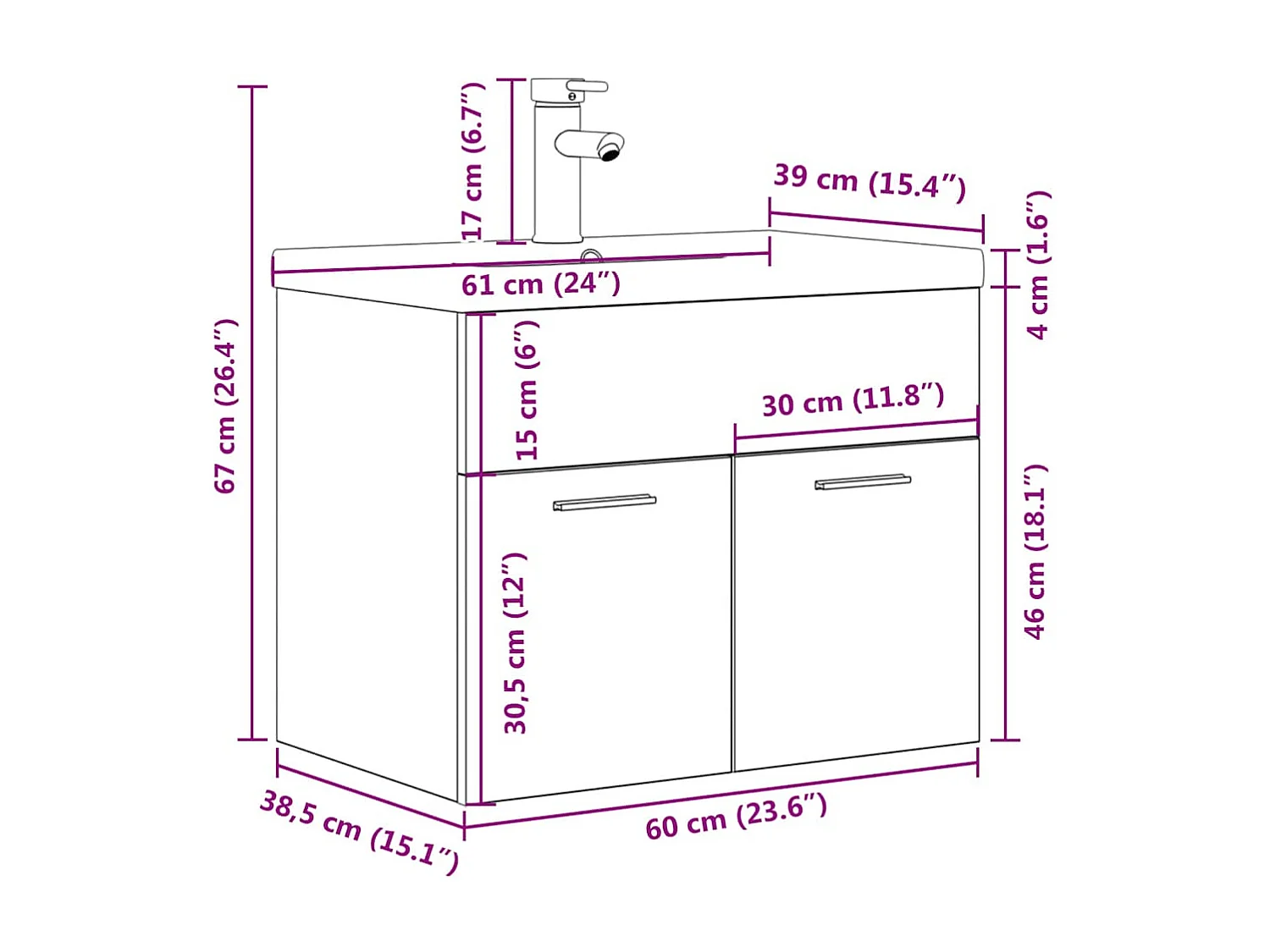 Armoire lavabo de salle de bain avec bassin intégré et robinet