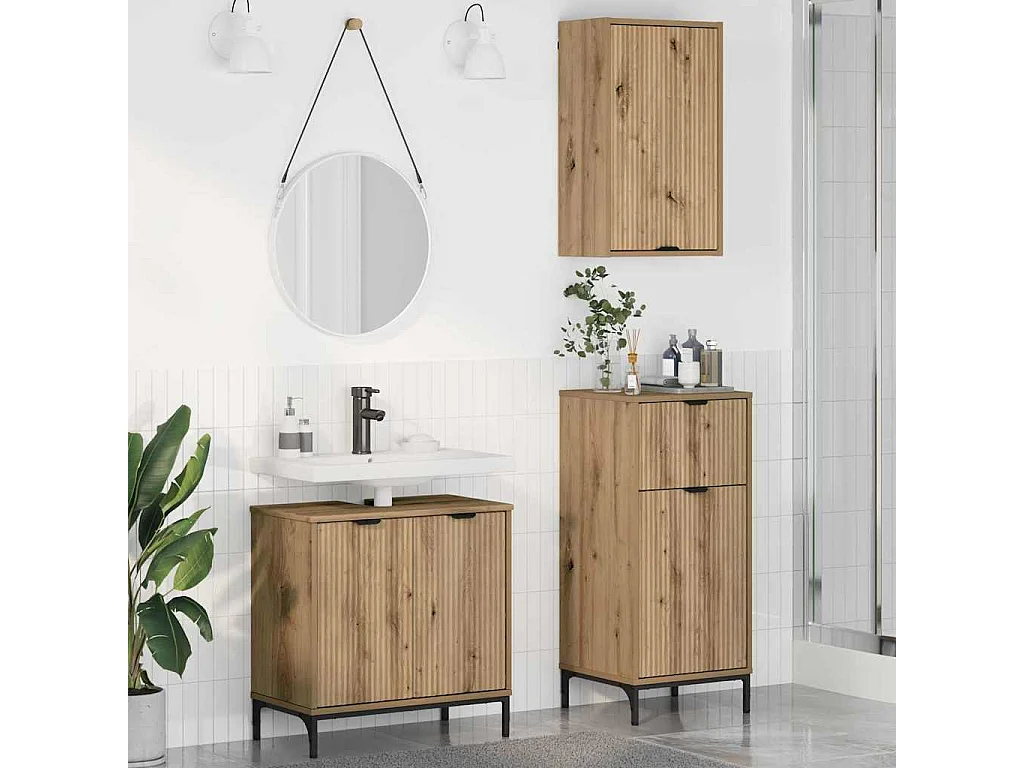 Set di mobili da bagno 3 pezzi, rovere lavorato a mano