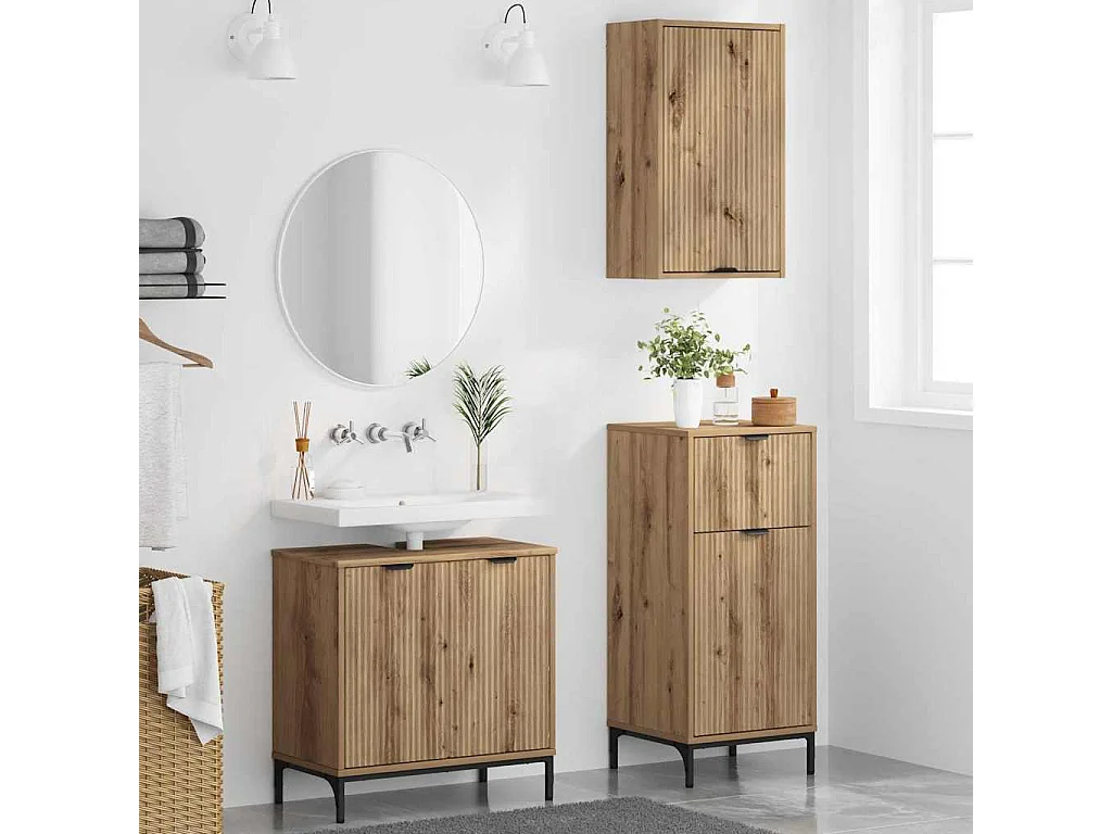 Set di mobili da bagno 3 pezzi, rovere lavorato a mano