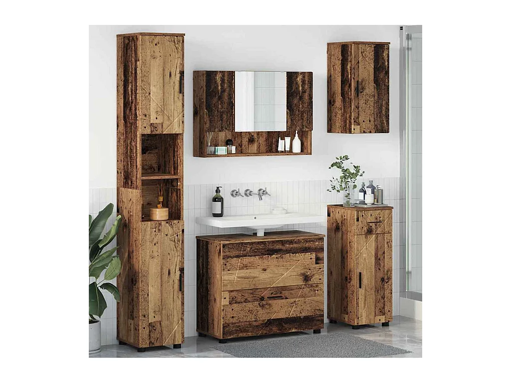 5-delige badkamermeubelset in antiek hout
