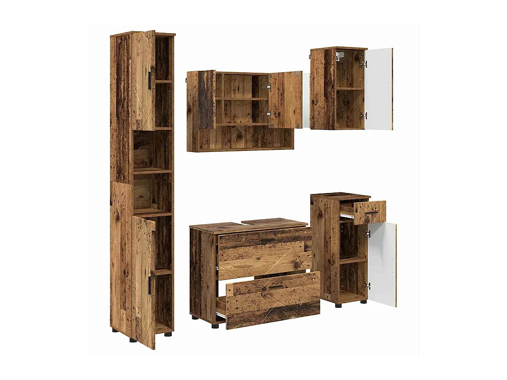 5-delige badkamermeubelset in antiek hout