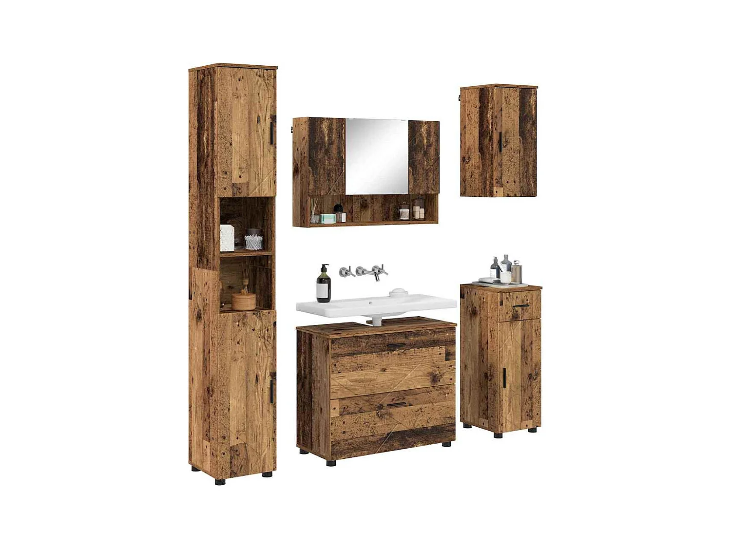 5-delige badkamermeubelset in antiek hout