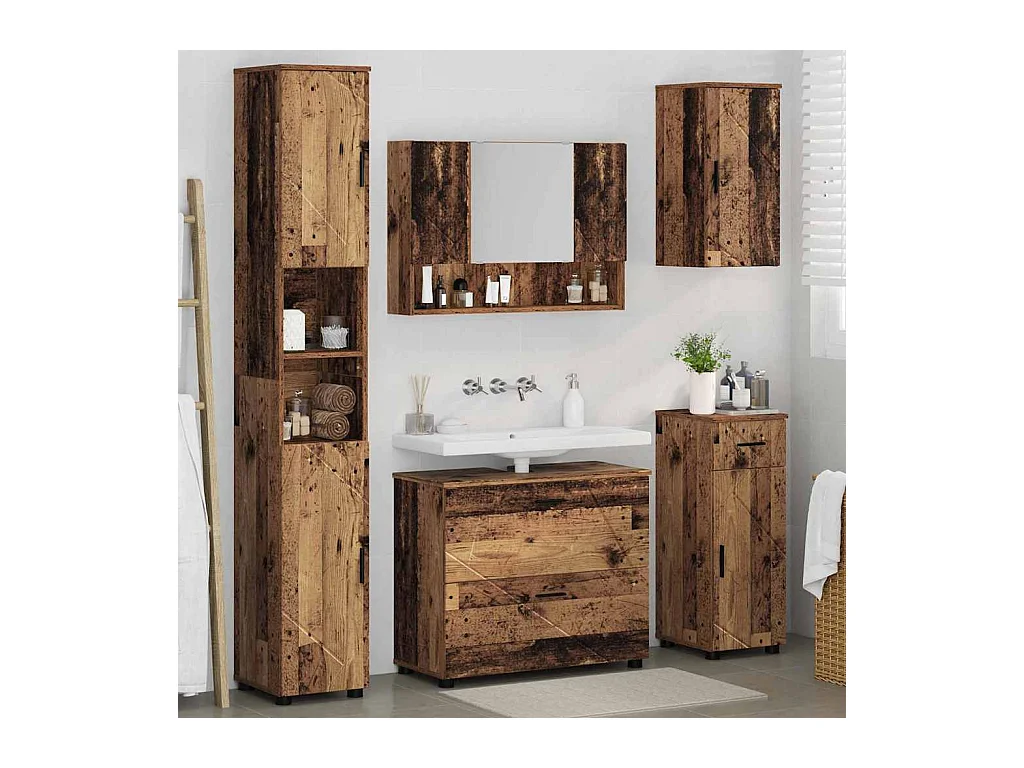 5-delige badkamermeubelset in antiek hout