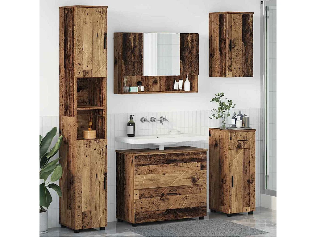 Ensemble de mobilier de salle de bain 5 pcs Bois ancien