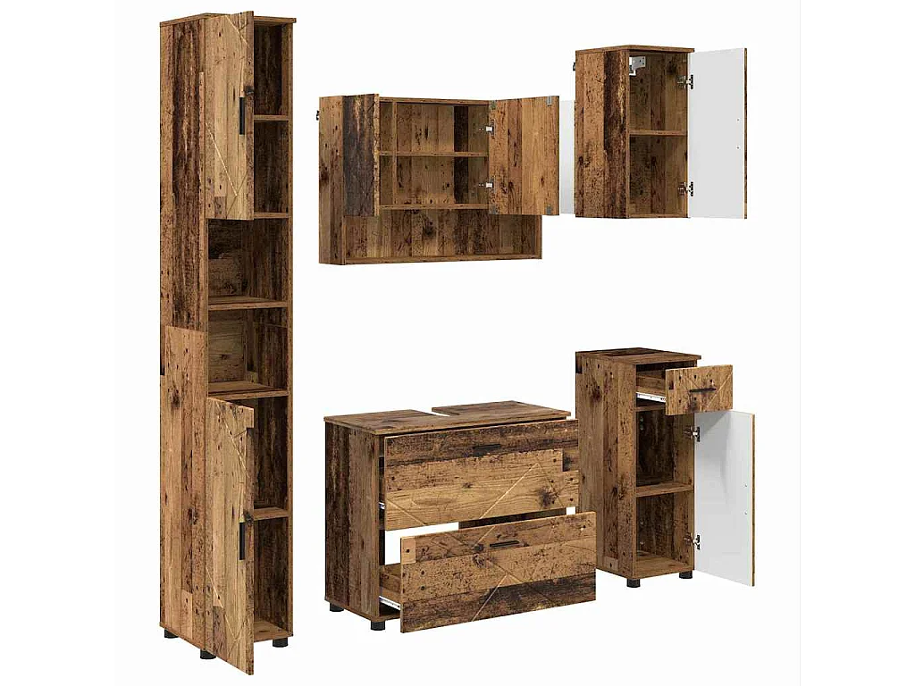 Ensemble de mobilier de salle de bain 5 pcs Bois ancien