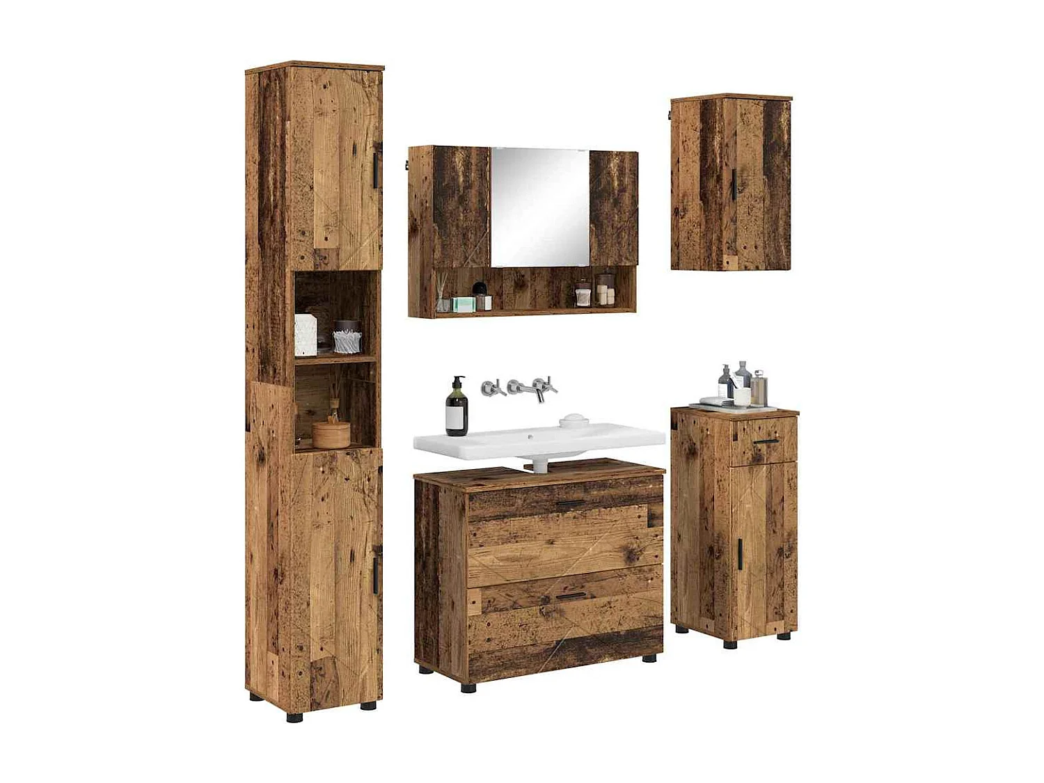 Ensemble de mobilier de salle de bain 5 pcs Bois ancien