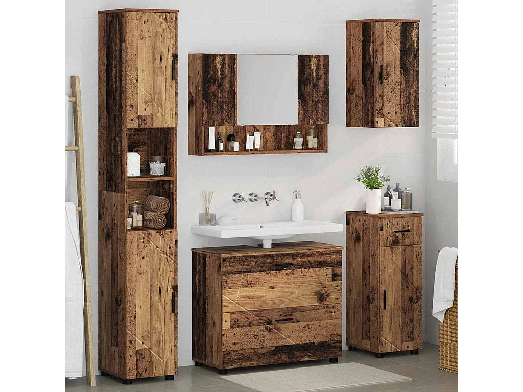 Ensemble de mobilier de salle de bain 5 pcs Bois ancien