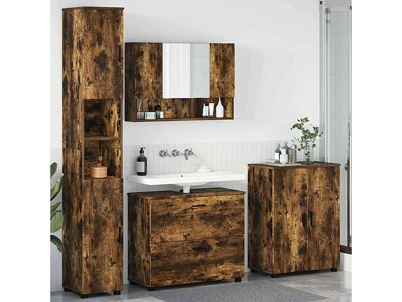Conjunto de muebles de baño de 4 piezas Roble Ahumado